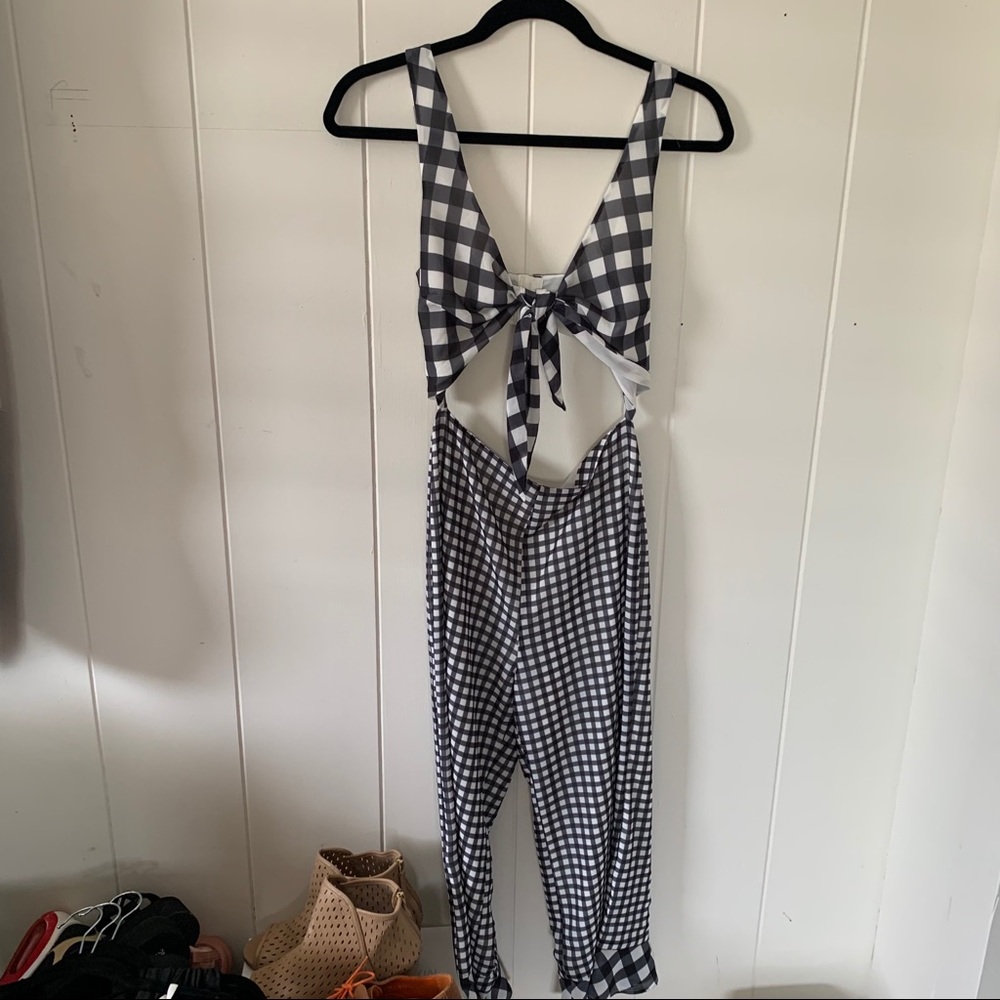 LPA Revolve Tie Front Jumpsuit in Mixed Gingham - Picture 5 of 7